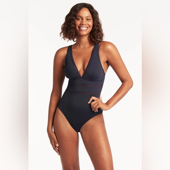 Eco Essentials Spliced One Piece Sea Level Swim Australia Size 10 Navy - Picture 5 of 5